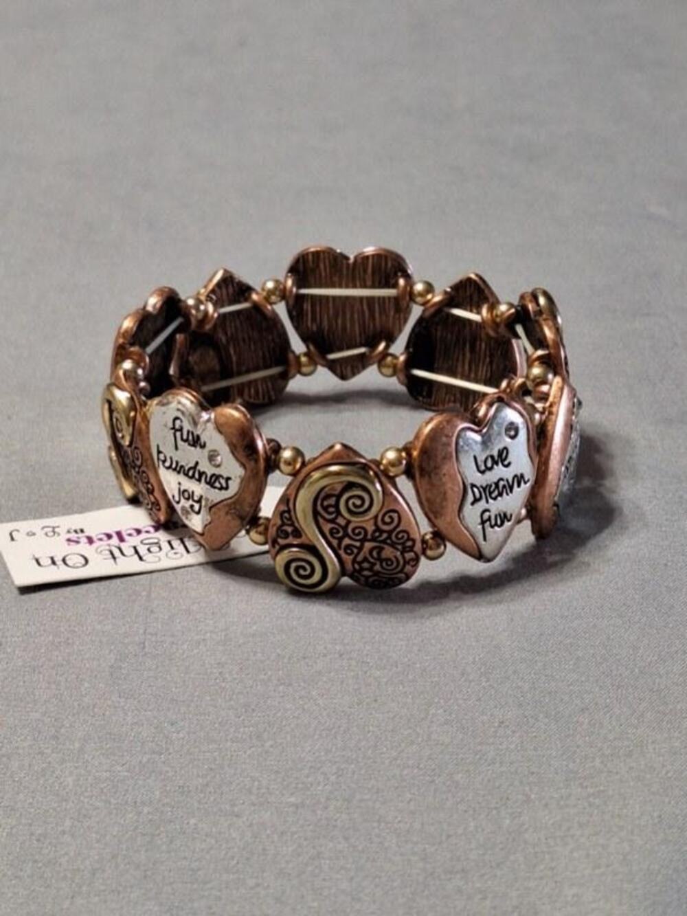 Light On by L&J Mixed Metal Heart Stretch Bracelet Inspirational Boho Two Tone